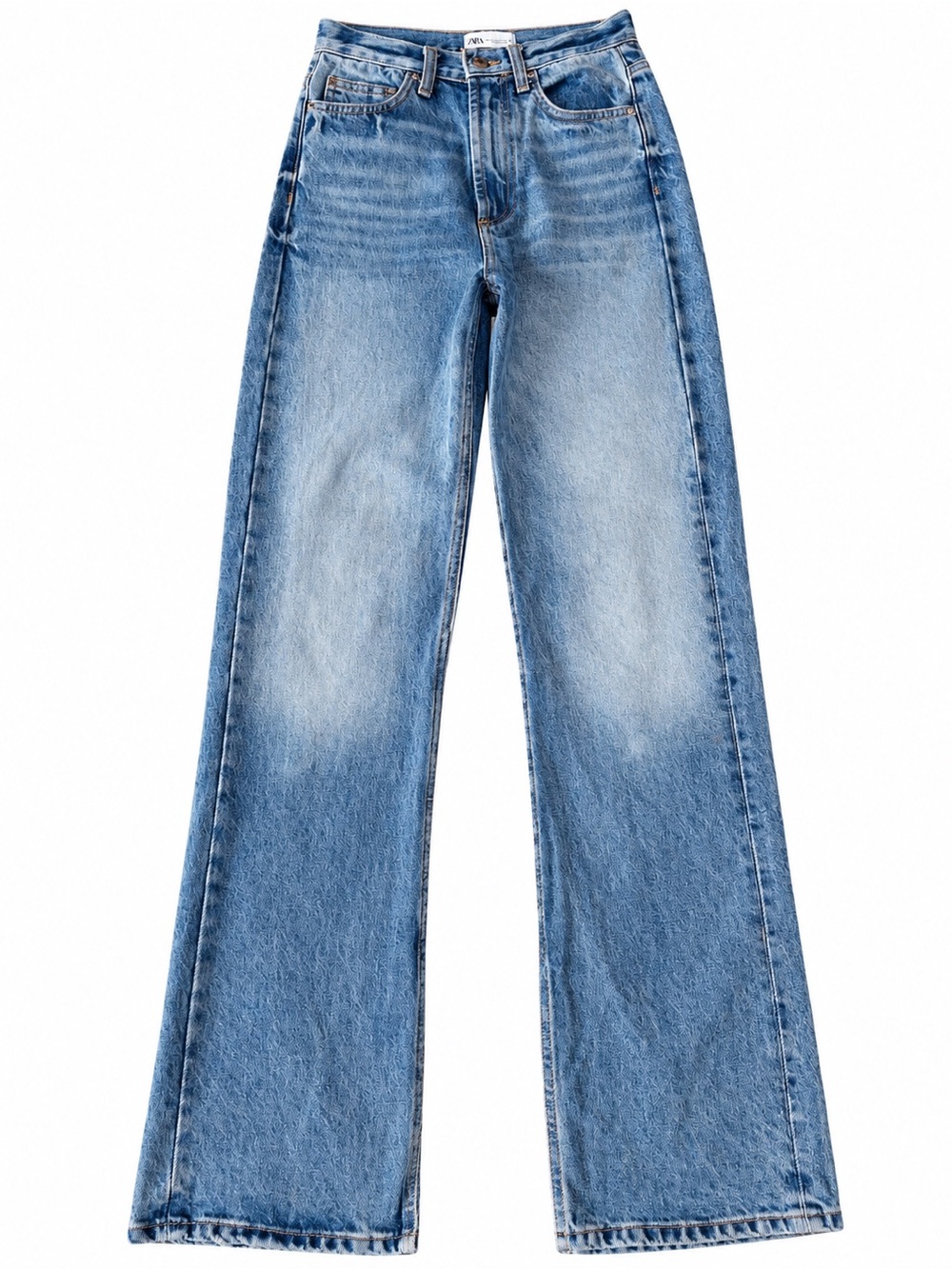 Zara High Rise Wide Leg Split Hem Jeans Size 0 Medium Wash
